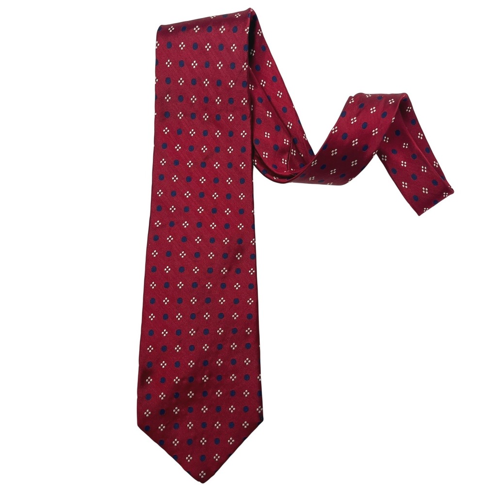 Polo Ralph Lauren Red Blue Silk Medallion Geometric Dot Necktie Made in USA